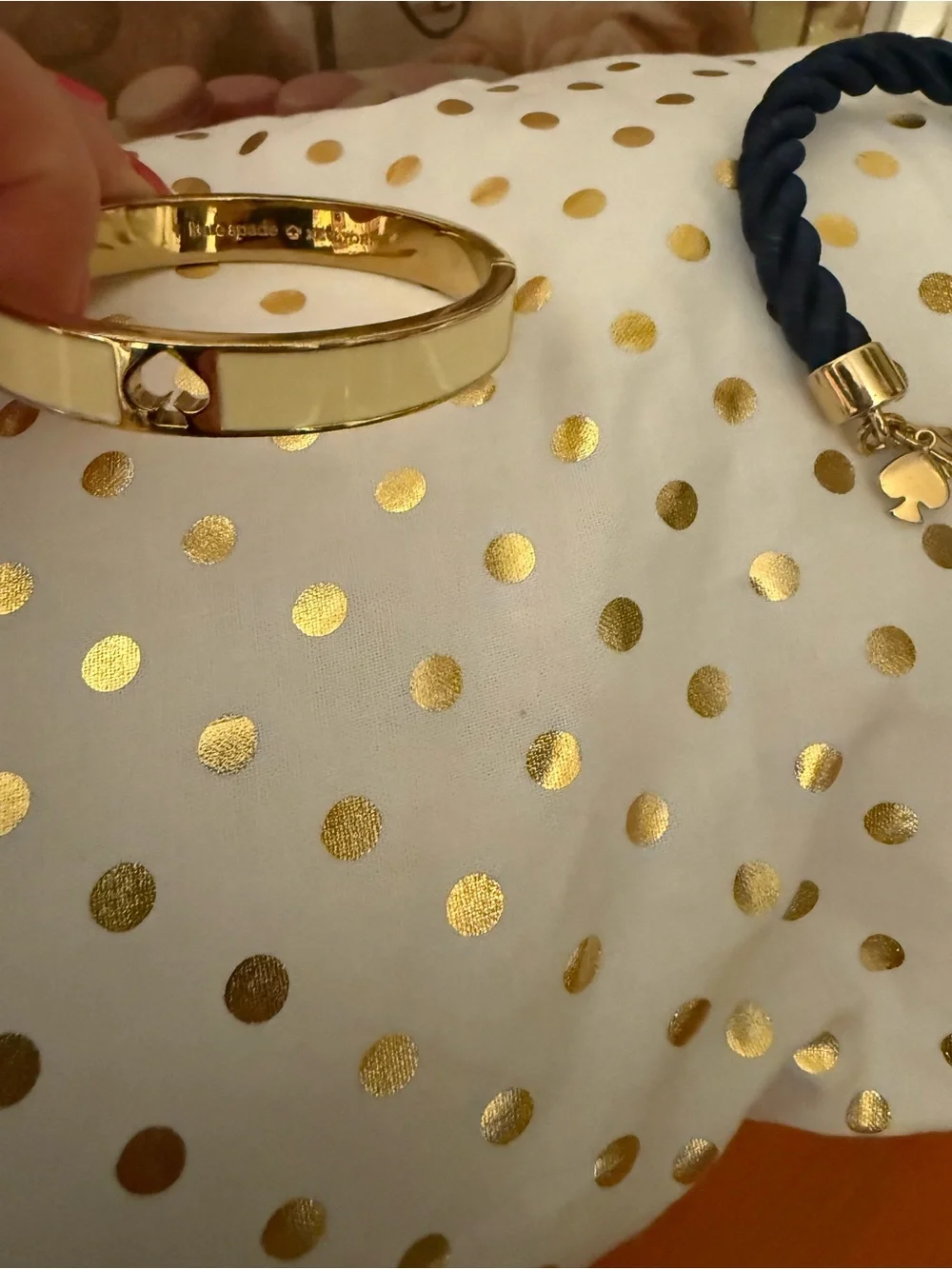 Kate Spade Gold/Cream Bangle with Navy Braided Rope Bracelet Set - Picture 6 of 7
